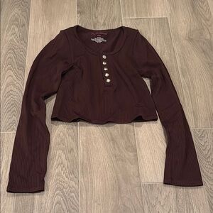 Suzette Collection Junior Girls Brown Ribbed Long Sleeve Top Size XS/S